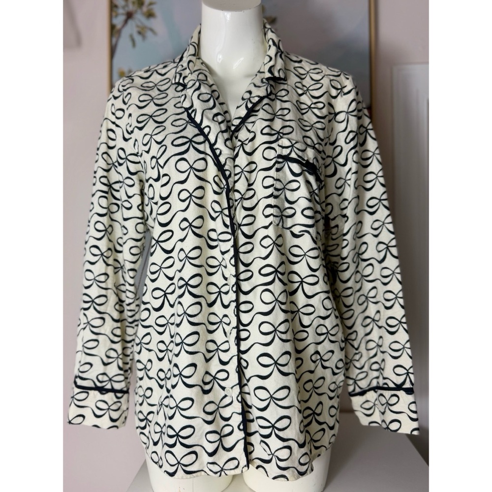 Kate Spade Black Bow Print White Pajama Top Dream A Little Sleep Shirt Size L